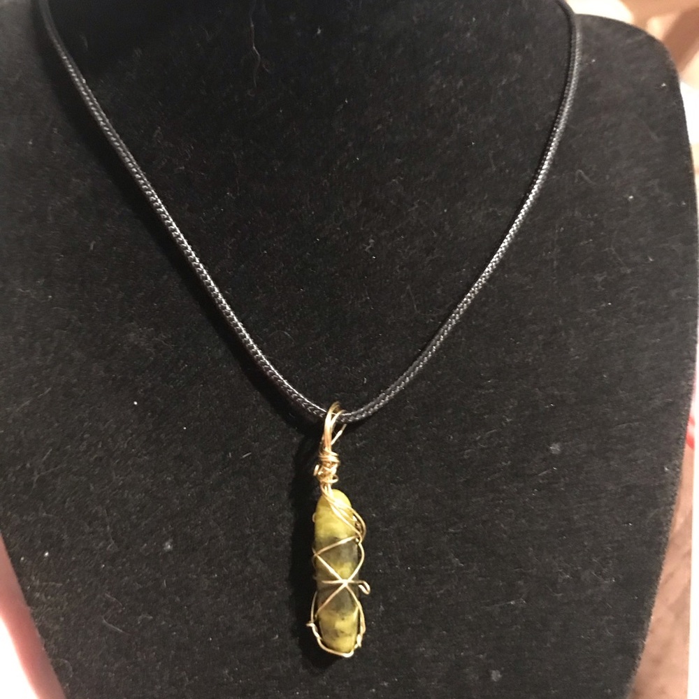 Serpentine wire wrapped Crystal necklace